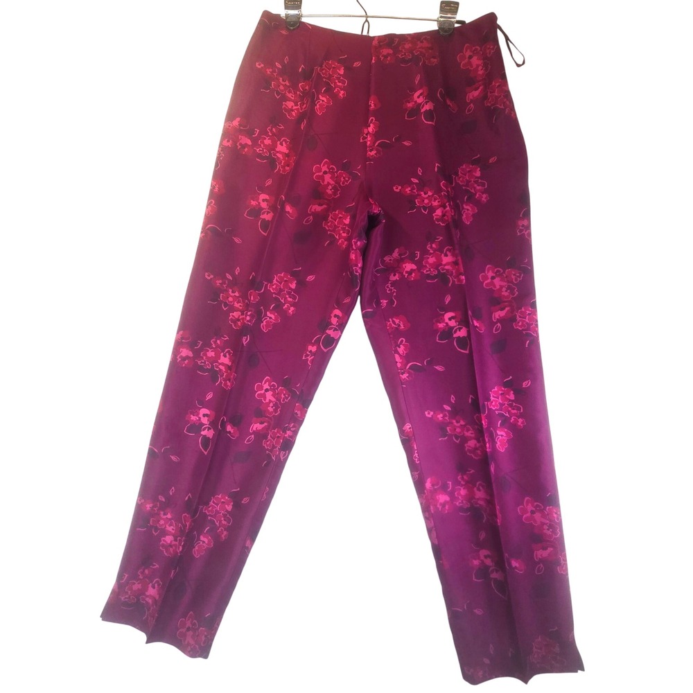 Vintage Floral Silk Trousers Pants High Luxury Dark Romantic Indie Twee 14 33x29